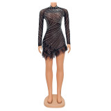Women's Fashion Sexy Tassel Mesh Hot Drill Dress