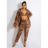 Fashion Ladies Long Sleeve Collar Jacket Lining Trousers Three Piece Set