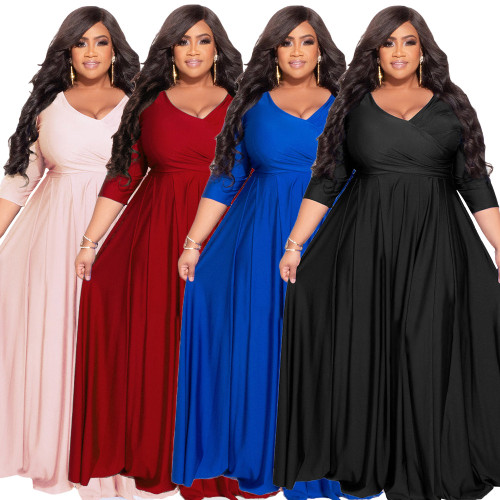 Plus Size Women's Solid Color Large Skirt Dress