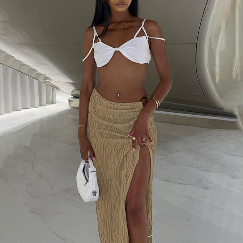 Solid Color Casual Circle Slit High Waist Slim Long Skirt