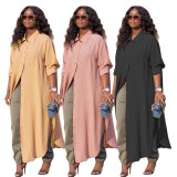Checked ice silk chiffon tunic coat