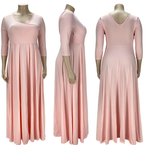 Plus Size Women's Solid Color Large Skirt Dress