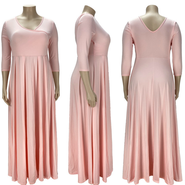 Plus Size Women's Solid Color Large Skirt Dress