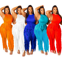 Solid Color Fringe Two Piece Set