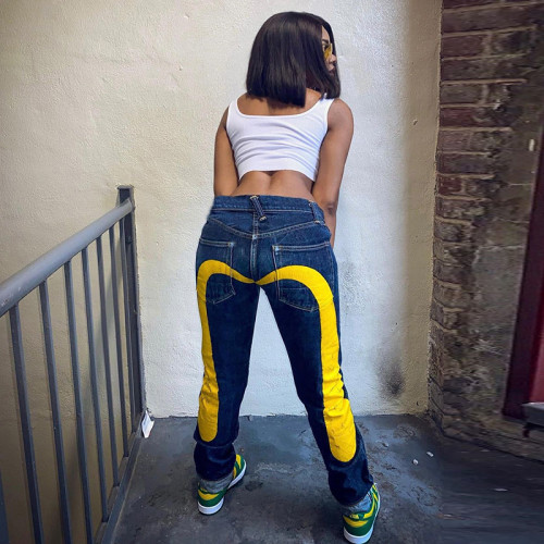 Sexy Low Rise Contrast Print Jeans