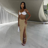 Solid Color Casual Circle Slit High Waist Slim Long Skirt