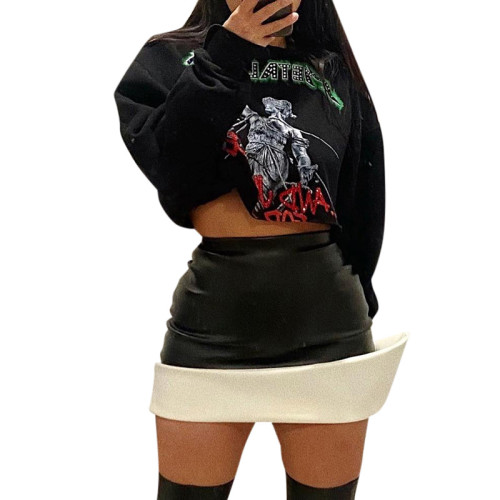 Fashion contrast color warped edge ultra-short sexy package hip skirt