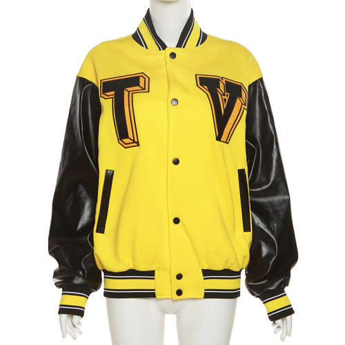 Fashion Street Embroidery Patchwork Loose Casual Baseball Jacket