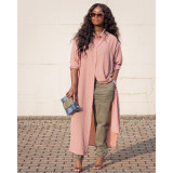 Checked ice silk chiffon tunic coat