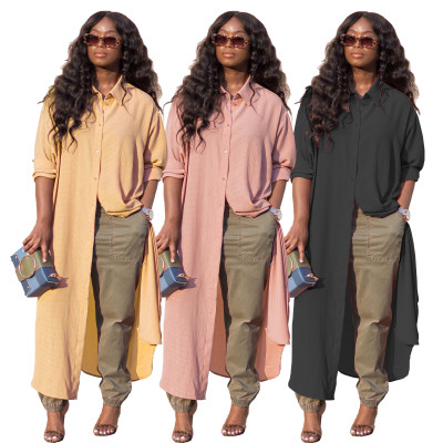 Checked ice silk chiffon tunic coat