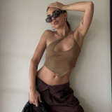 Solid Color Cross Halter Sexy Hollow Cropped Top