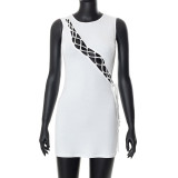 Fashion solid color stitching design temperament dress