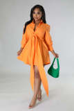 Fashion Sexy Solid Color Tie Shirt Style Mini Tunic Dress