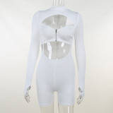 Zip Vest Cutout High Neck Long Sleeve Bodysuit Sports Slim Shorts Set