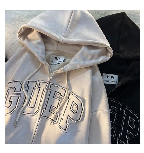 Retro tide brand letter patch coat thin cardigan sweater