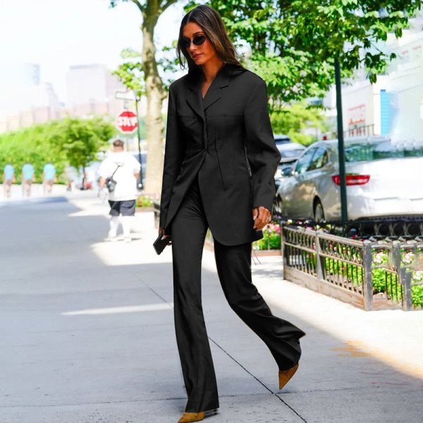 Lace-Up Shoulder Pad Slim Fit Blazer