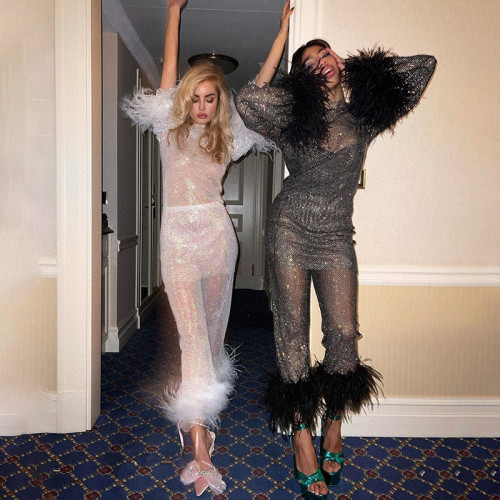 Wool capillary glitter trousers ladies loose straight trousers