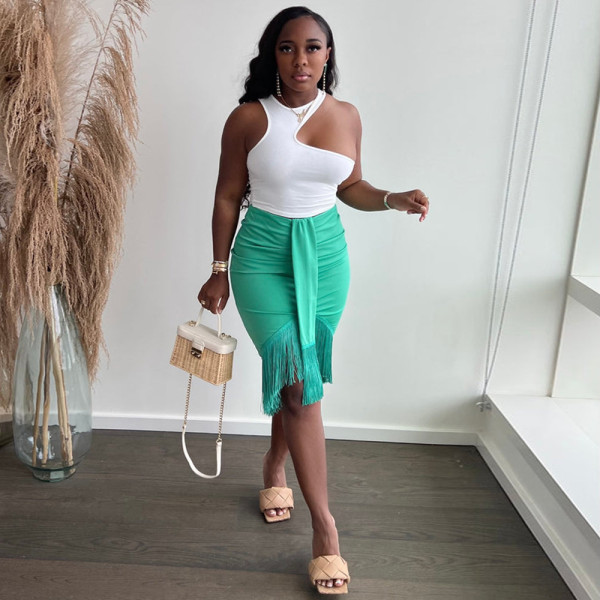 Irregular vest fringed skirt suit fashion skirt suit