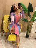 Fashion Sexy Slim Fit Long Sleeve Position Print Dress
