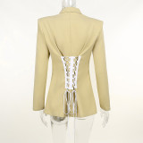 Lace-Up Shoulder Pad Slim Fit Blazer