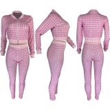 Xiaoxiang style print long-sleeved trousers two-piece suit