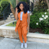 Two-piece striped print blazer with belt
