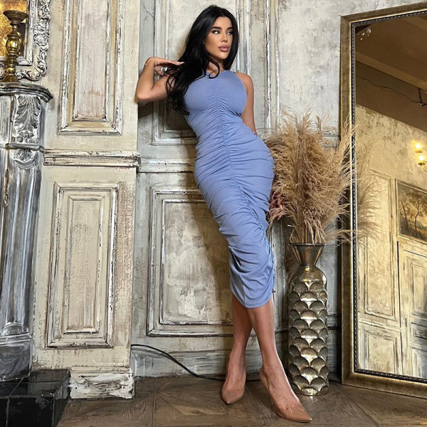 Gathered figure tank dress sleeveless tube top knitted skinny dress