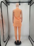 Two-piece striped print blazer with belt