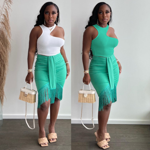 Irregular vest fringed skirt suit fashion skirt suit