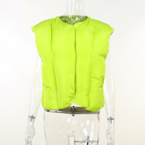 Single Breasted Fluorescent Collarless Vest Cotton Loose Casual Top