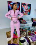 Xiaoxiang style print long-sleeved trousers two-piece suit