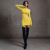 Knitted zipper stitched long-sleeved dress black high-waisted hip dress