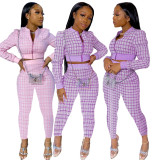 Xiaoxiang style print long-sleeved trousers two-piece suit