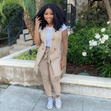 Two-piece striped print blazer with belt