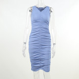 Gathered figure tank dress sleeveless tube top knitted skinny dress