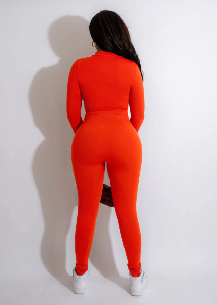 Solid Color Double Zip Top and Pants Two Piece Set
