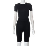 Tight Short Sleeve Bodysuit Casual Hip Lift Shorts Set