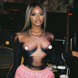 Round Neck Long Sleeve Sexy Body Print Long Bodysuit