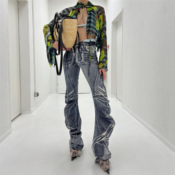 High Waist Fashion Print Street Shooting Slim Slim Casual Pants