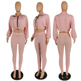Solid Color Cotton Faux Trousers Shrinkage Crinkled Autumn/Winter Two-Piece Set
