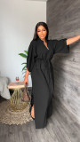 Casual Fashion Stand Collar Slit Solid Color Dress