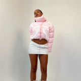 Fashion stand collar stitching contrast color thickened short padded jacket