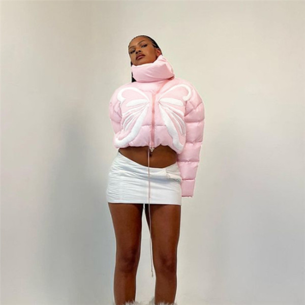 Fashion stand collar stitching contrast color thickened short padded jacket