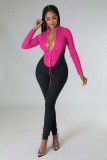 Fashionable temperament multicolor stitching slim jumpsuit