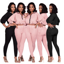 Solid Color Cotton Faux Trousers Shrinkage Crinkled Autumn/Winter Two-Piece Set Solid Color Cotton Faux Trousers Shrinkage Crinkled Autumn/Winter Two-Piece Set