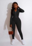 Solid Color Double Zip Top and Pants Two Piece Set