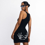 Fashion Hot Girl Solid Color Personality Print Hip Dress