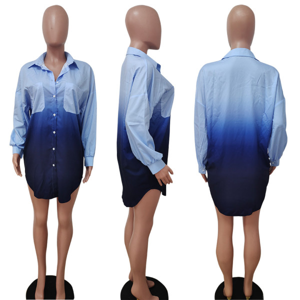 Tie Dye Ombre Fashion Cardigan Long Sleeve Dress Shirt