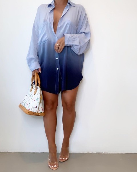 Tie Dye Ombre Fashion Cardigan Long Sleeve Dress Shirt