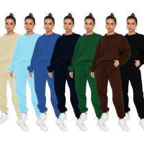 Solid Color Fleece Round Neck Pullover Long Sleeve Sweater Fashion Casual Pants Set Solid Color Fleece Round Neck Pullover Long Sleeve Sweater Fashion Casual Pants Set